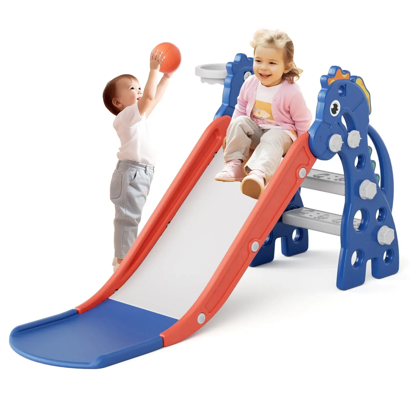 Toddler Slide Indoor for Toddlers 1-3 Baby Slide Outdoor Playset with Basketball Hoop and Ball Plastic
